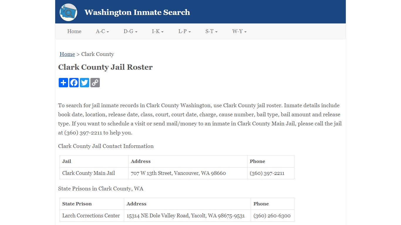 Clark County Jail Roster - Washington Inmate Search